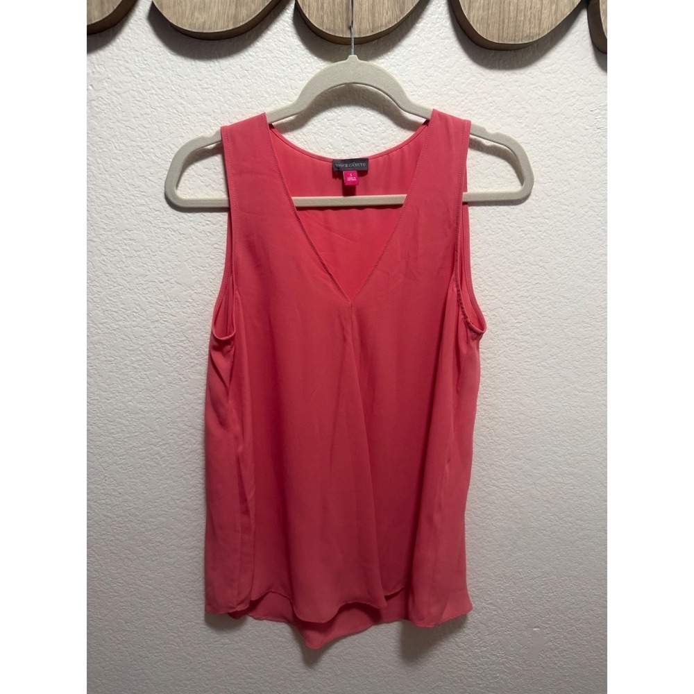 Vince Camuto Womens Coral Pink V-Neck Sleeveless Blouse Tank Top Size S